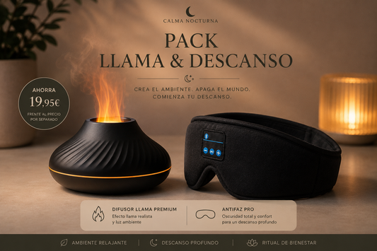 Pack Llama & Descanso · Difusor Llama Premium + Antifaz Pro