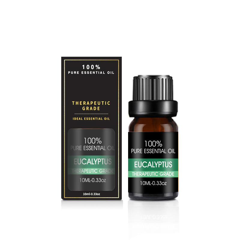 Aceite esencial de eucalipto con frasco y caja