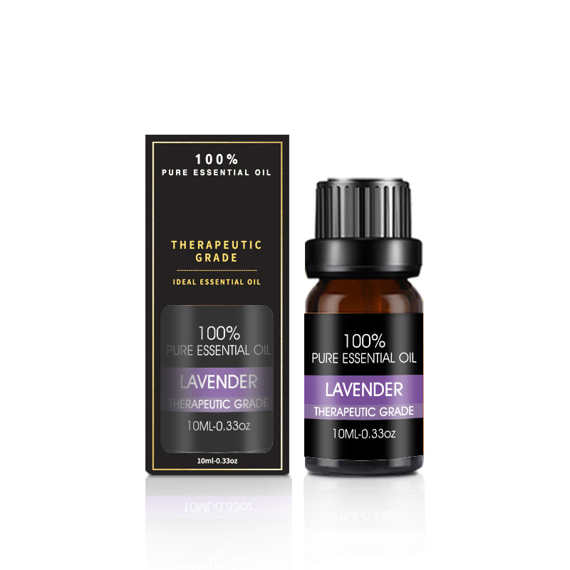 Aceite esencial de lavanda con frasco y caja