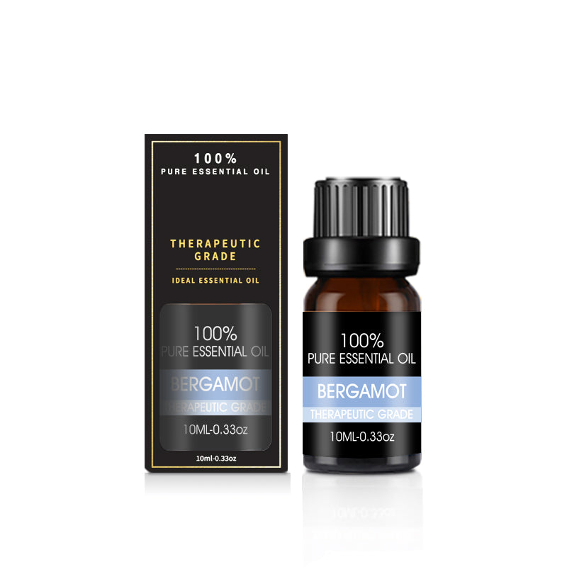 Aceite esencial de bergamota con frasco y caja