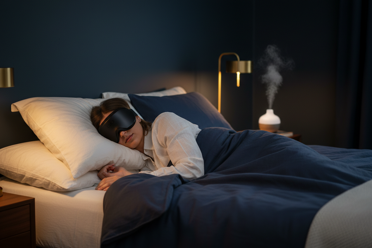 Persona durmiendo con SleepSound Pro — Calma Nocturna